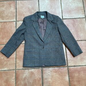 Vintage Villager Petites Wool Lined Blazer mid 1960s Brown Blue Plaid Size 12